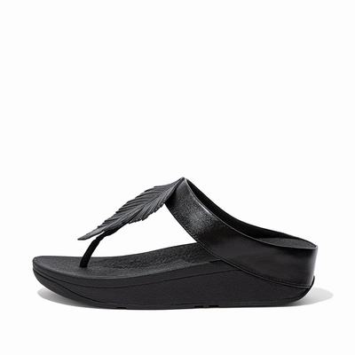 Fitflop Women's FINO Feather Metallic Toe-Post Sandals - Black, LB6890421